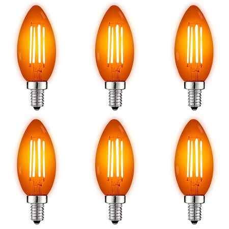 Luxrite B11 LED Orange Light Bulbs 4.5W 40W Equivalent Colored Glass E12 Candelabra Base, 6PK LR21746-6PK